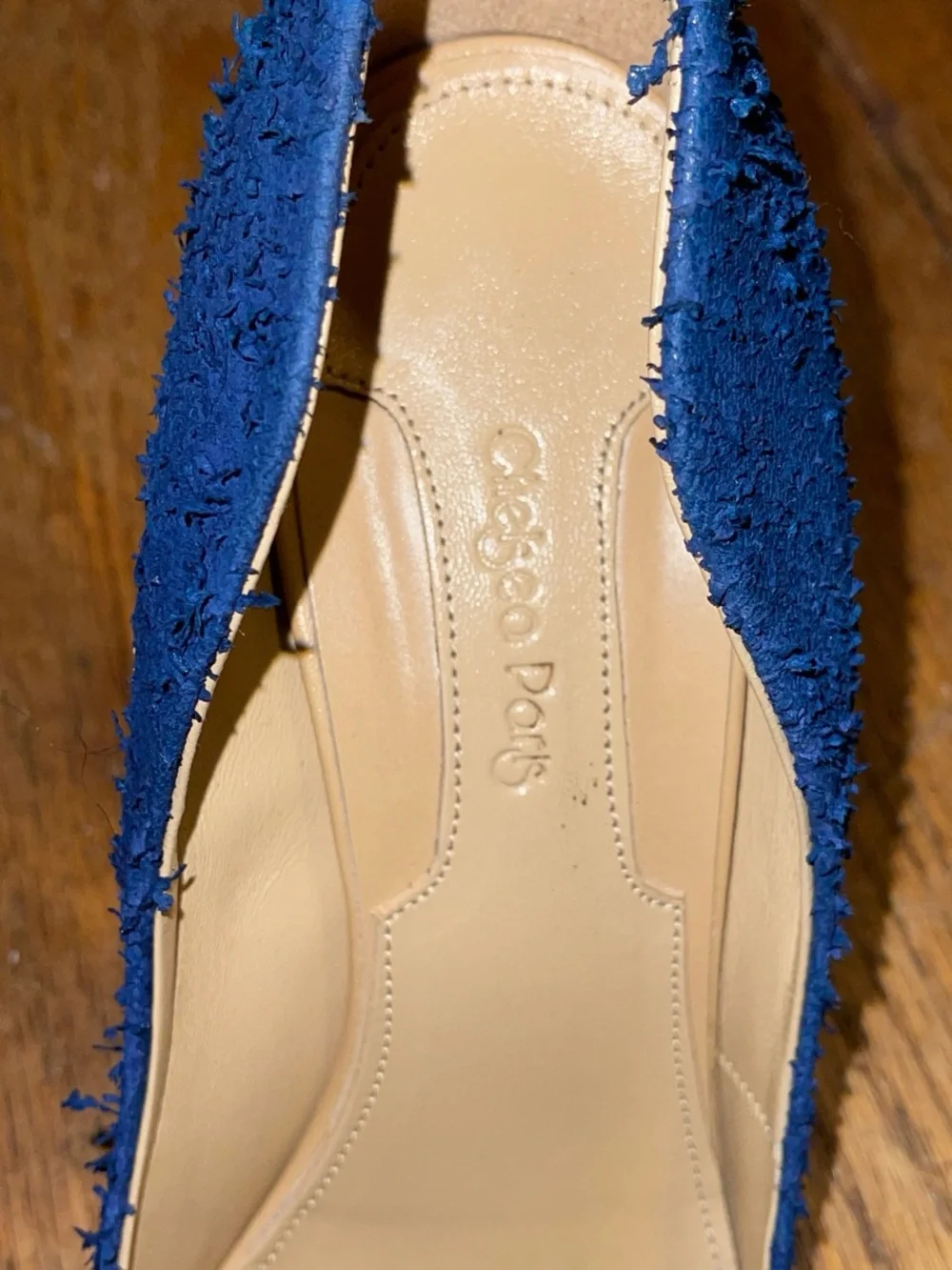 Chelsea Paris Blue Textured Pointed-Toe High Heel Pumps
